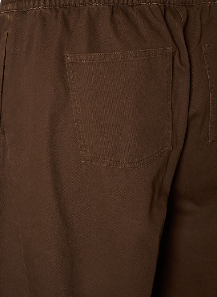 Barrel jeans med h&oslash;j talje og elastisk linning, Brun, Packshot image number 3