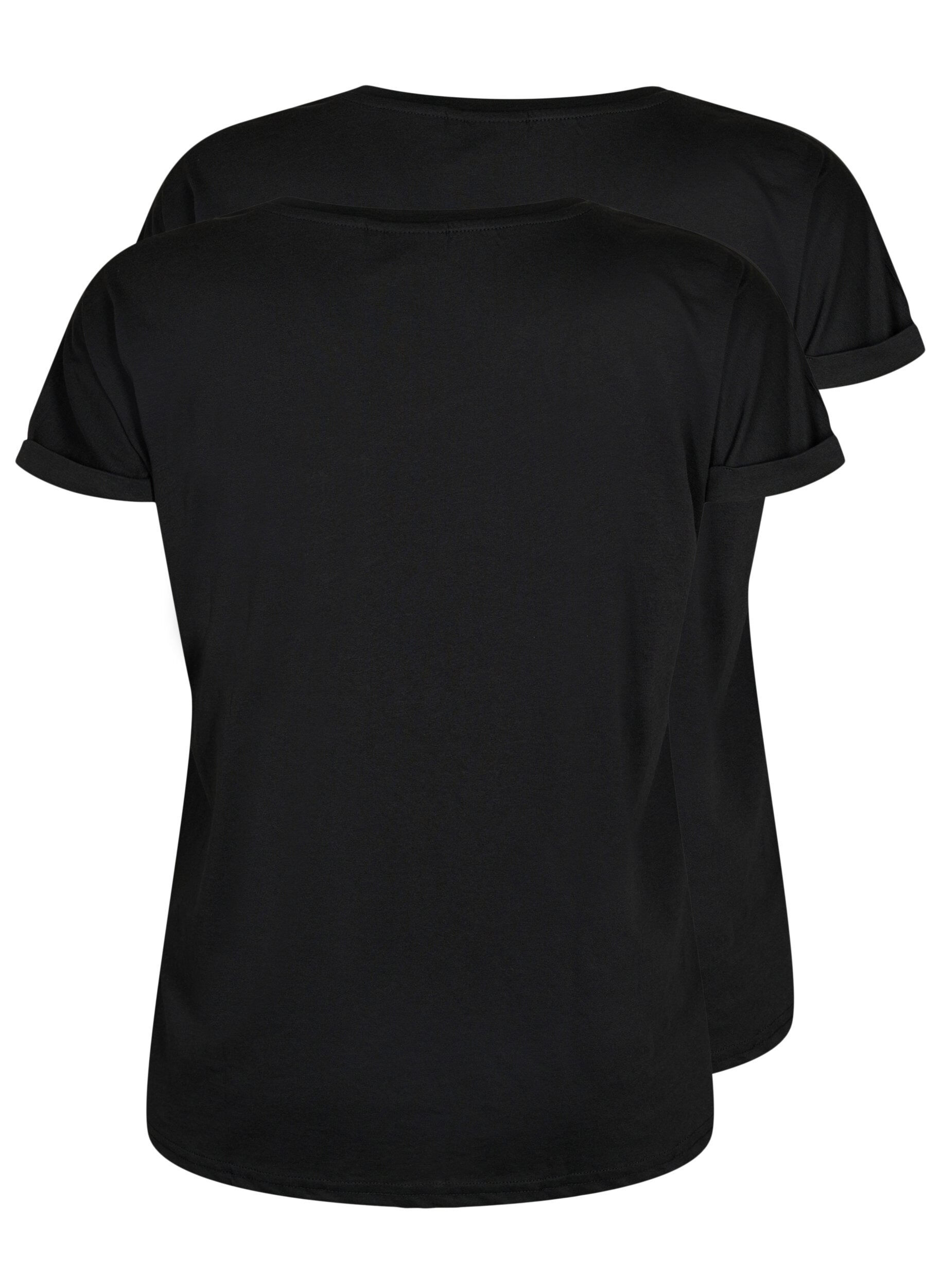 Zizzi2-pak kort&aelig;rmet t-shirts, Sort, Packshot image number 1