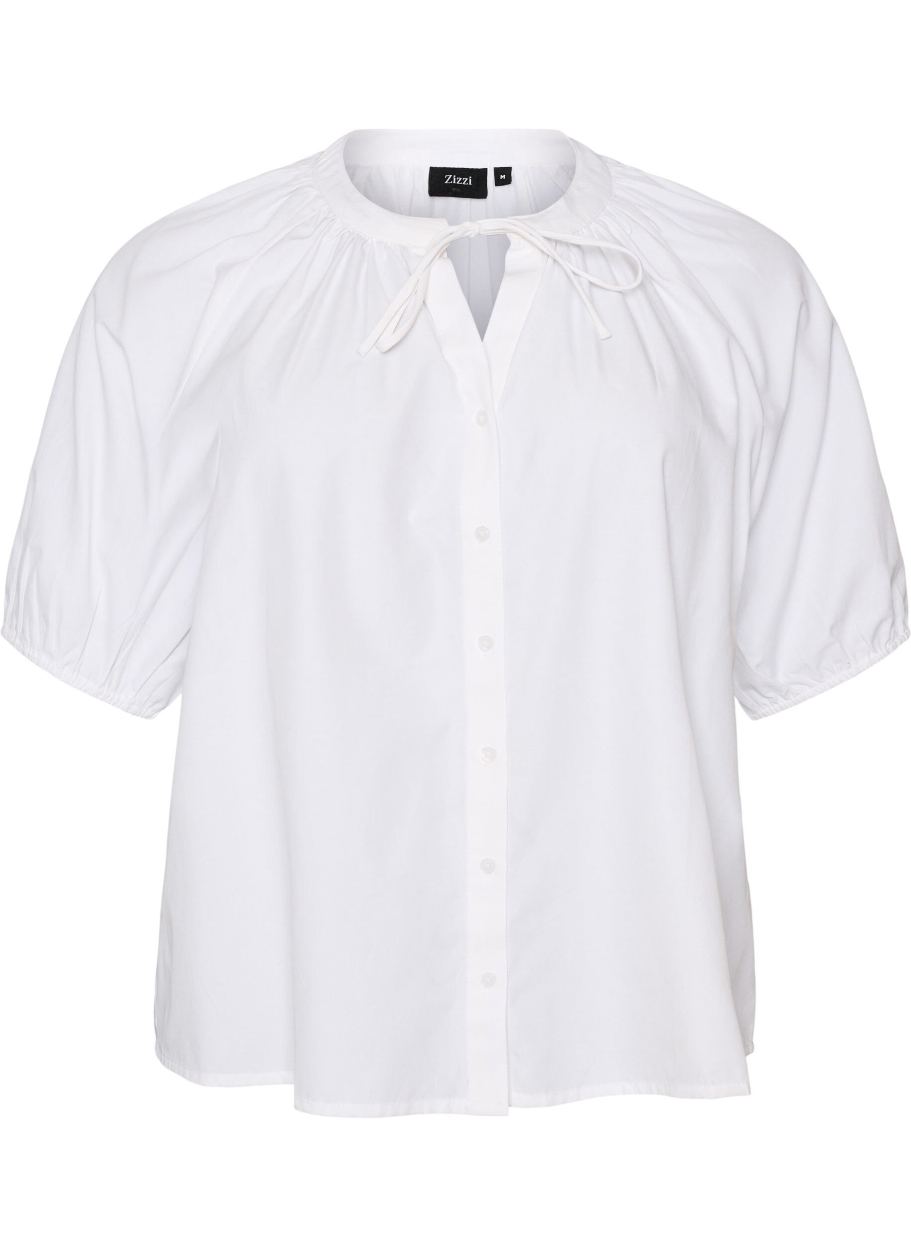 ZizziSkjortebluse med knaplukning og bindeb&aring;nd, Hvid, Packshot image number 0