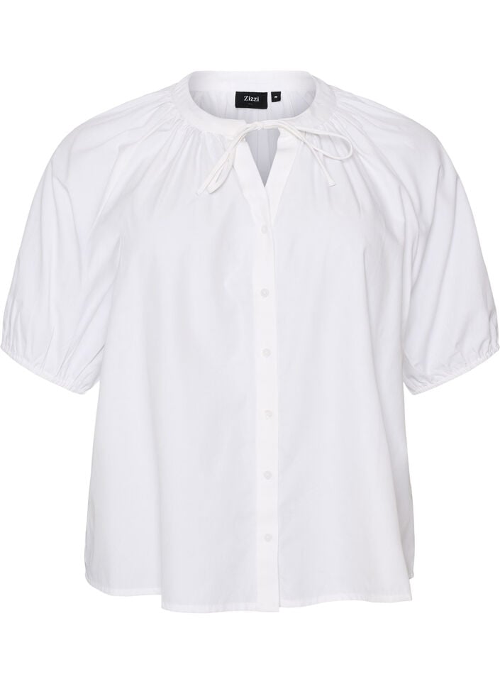 Skjortebluse med knaplukning og bindeb&aring;nd, Hvid, Packshot image number 0