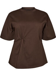 T-shirt med draperet detalje, Brun