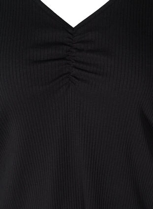 Langærmet rib bluse med v-hals, Black, Packshot image number 2