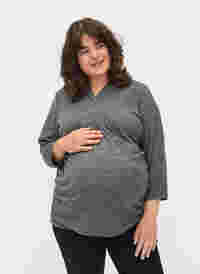 Graviditets bluse med 3/4 ærmer og v-udskæring, Dark Grey Melange, Model