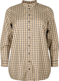 Ternet skjortebluse med flæser, Brown Check, Packshot