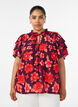Blomstret viskosebluse med fl&aelig;se&aelig;rmer, Lilla, Model image number 0