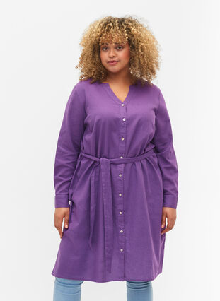 Skjortekjole med lange ærmer, Deep Lavender, Model image number 0