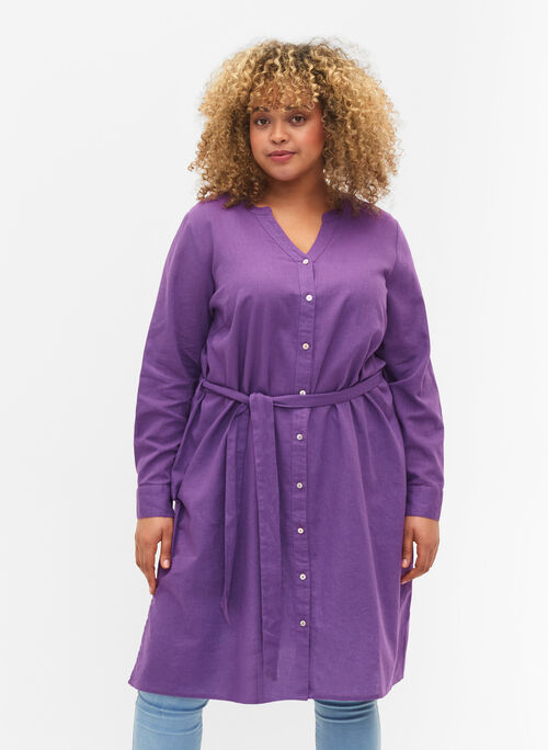 Skjortekjole med lange ærmer, Deep Lavender, Model