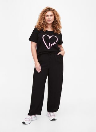 T-shirt i bomuld med print og rund hals , Black W. Heart L., Model image number 2