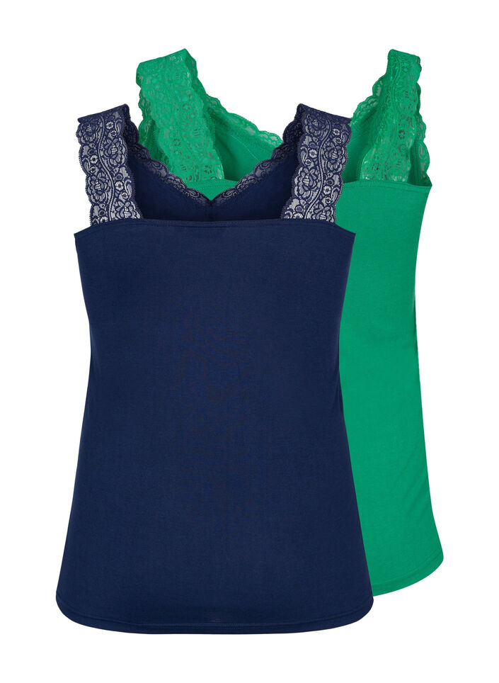 2-pak top med blonder, Navy B/Jolly Green, Packshot image number 1
