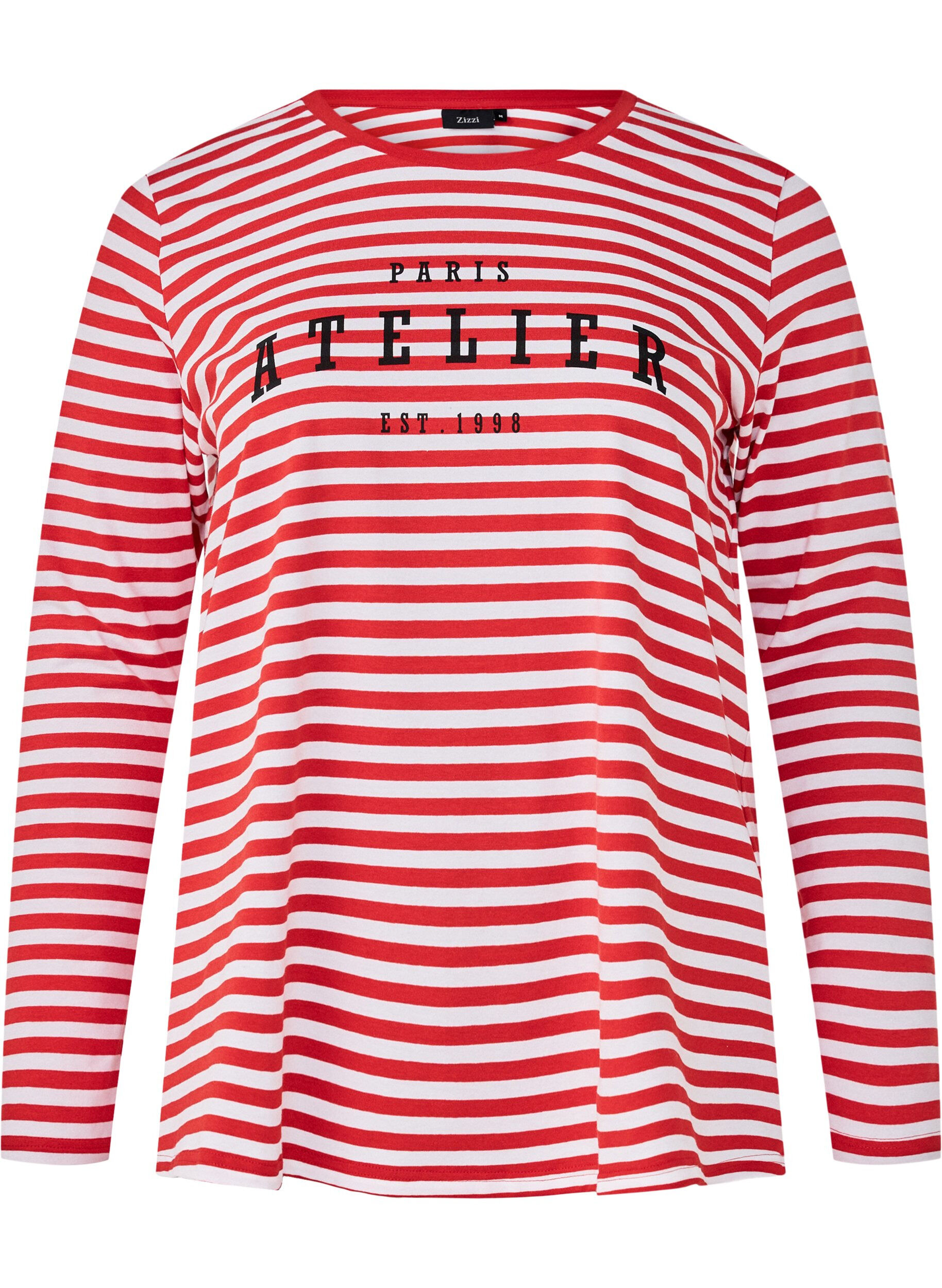 Zizzi Bluse med striber og motiv, Whitew.FlameS.Stripe, Packshot image number 0