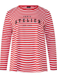 Bluse med striber og motiv, Whitew.FlameS.Stripe