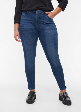 Cropped Amy jeans med slids, Blue denim, Model image number 2