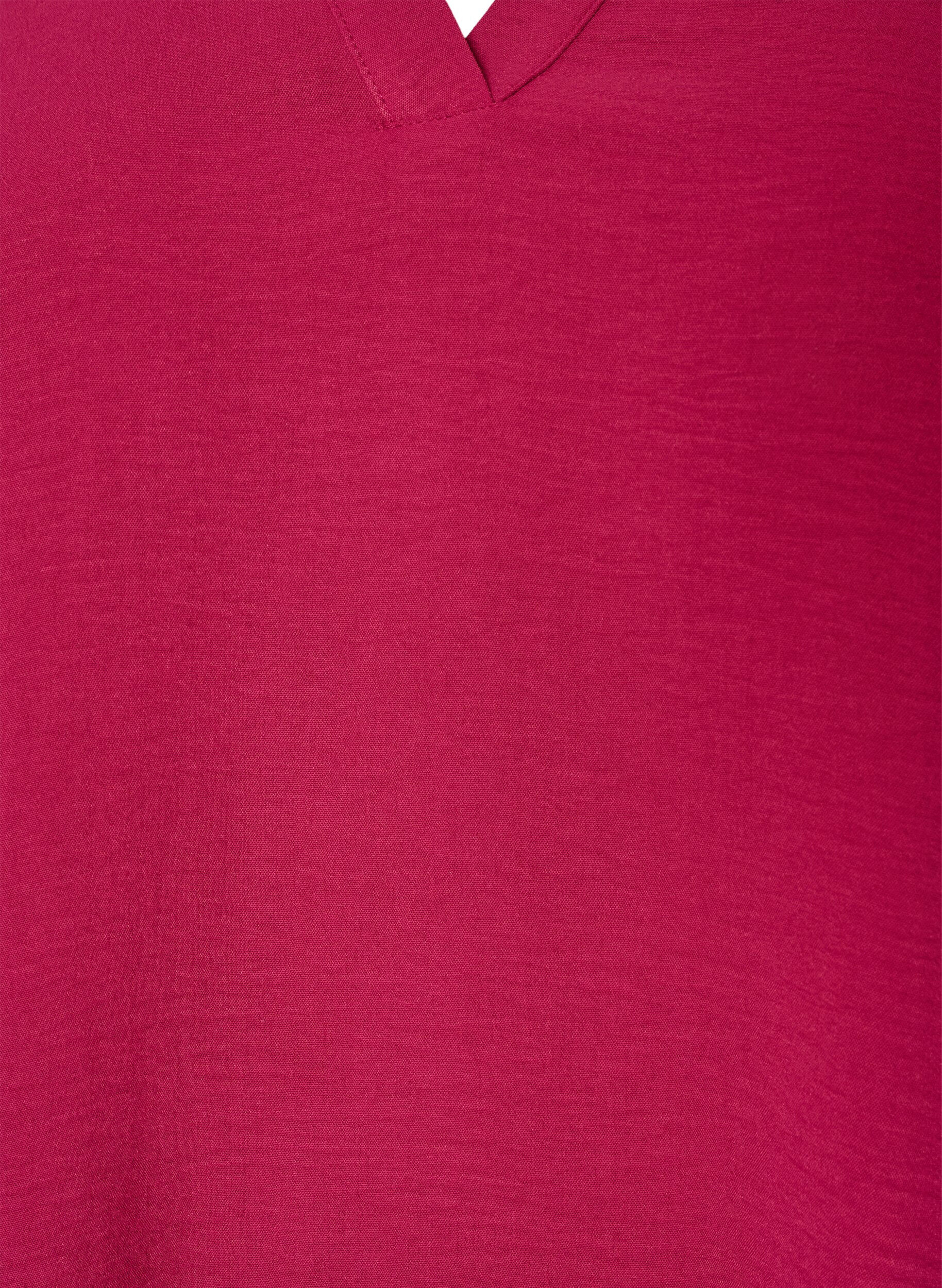 ZizziBluse med smock manchetter og V-udsk&aelig;ring, R&oslash;d, Packshot image number 2