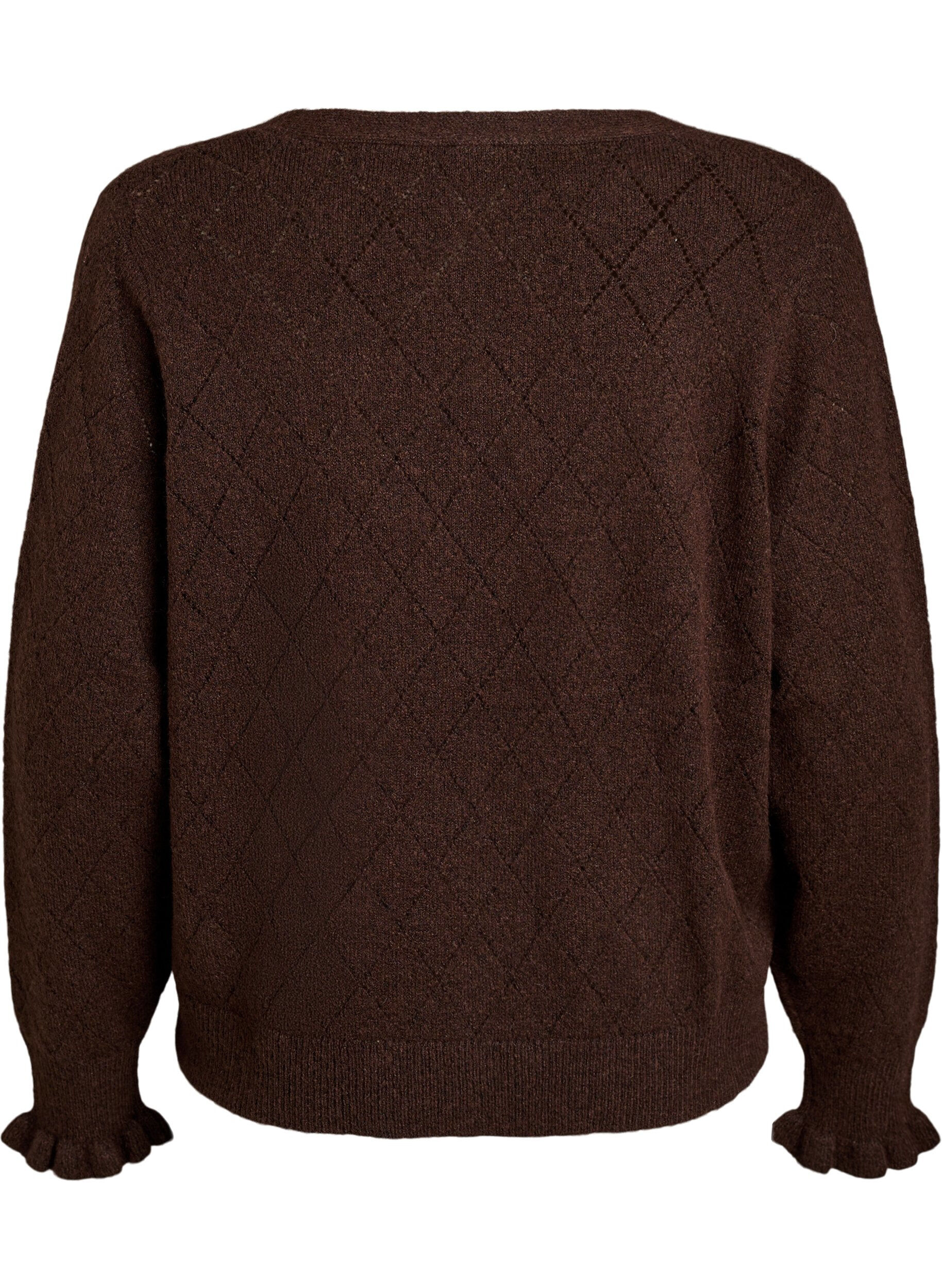 ZizziCardigan med harlekinm&oslash;nster og V-hals, Brun, Packshot image number 1