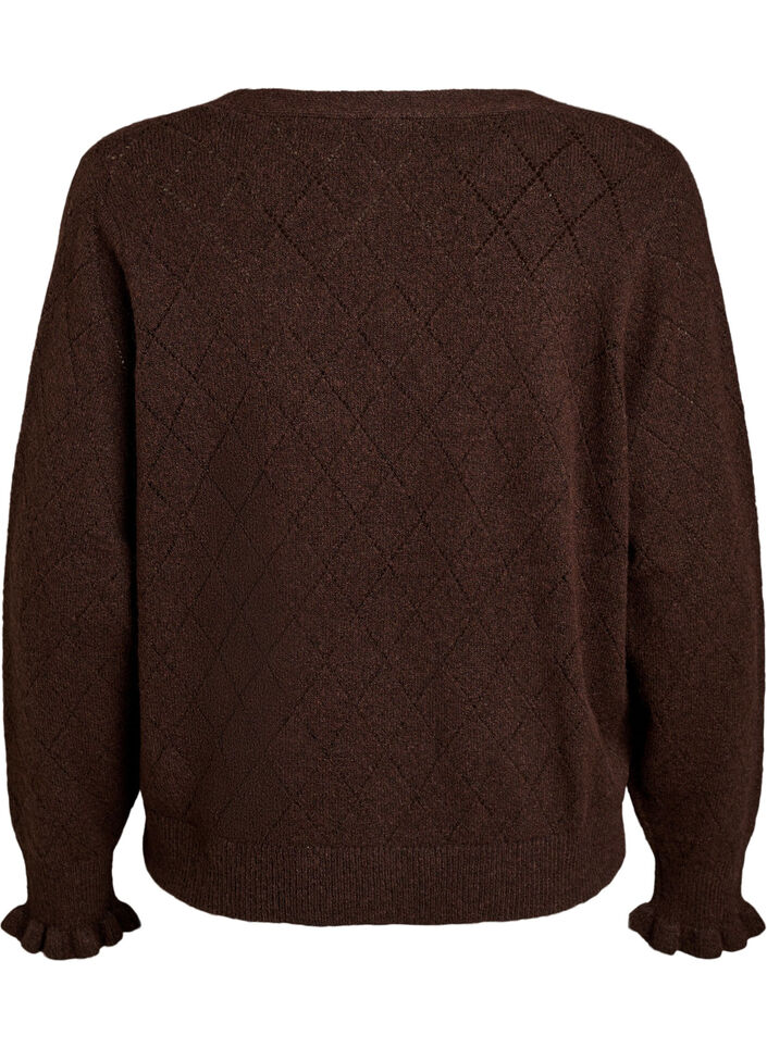 Cardigan med harlekinm&oslash;nster og V-hals, Brun, Packshot image number 1