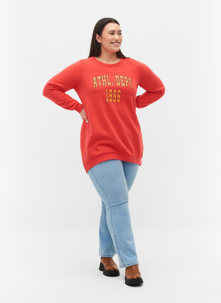 Lang sweatshirt med tekstprint, Hisbiscus, Model image number 2