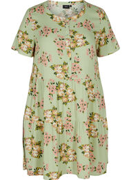 Kortærmet viskose kjole med blomsterprint, Light Green April