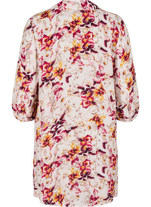 Skjorte tunika i viskose med 3/4 og print, Beige w. Flower AOP, Packshot image number 1