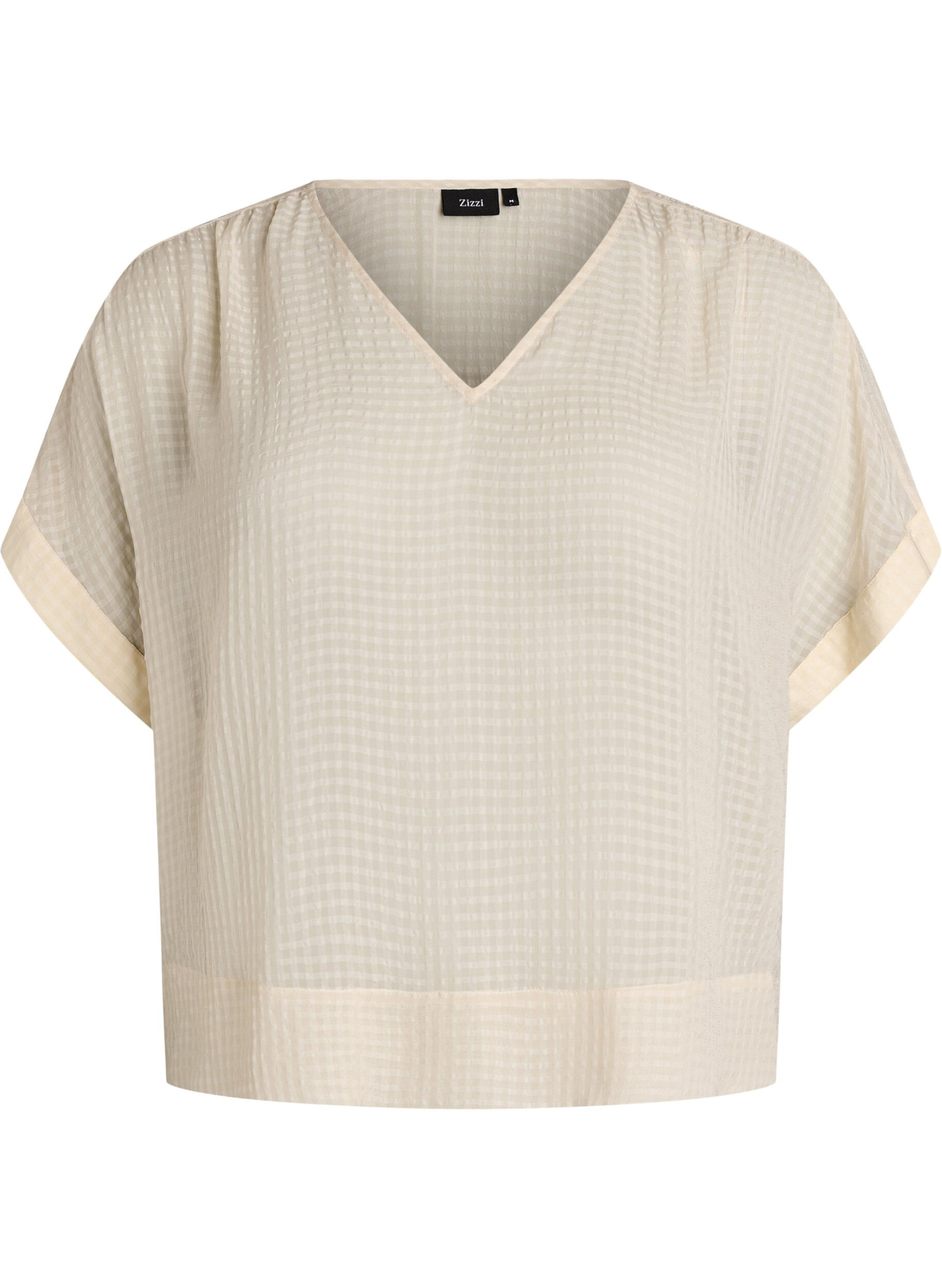 ZizziBluse i b&aelig;k og b&oslash;lge med V-udsk&aelig;ring, Beige, Packshot image number 0