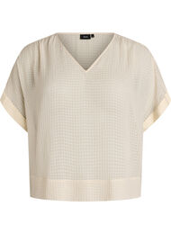Bluse i b&aelig;k og b&oslash;lge med V-udsk&aelig;ring, Beige