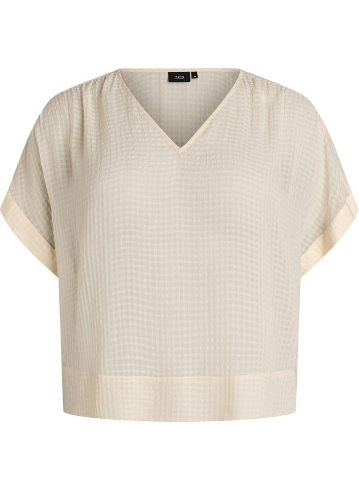 Bluse i b&aelig;k og b&oslash;lge med V-udsk&aelig;ring, Beige, Packshot image number 0