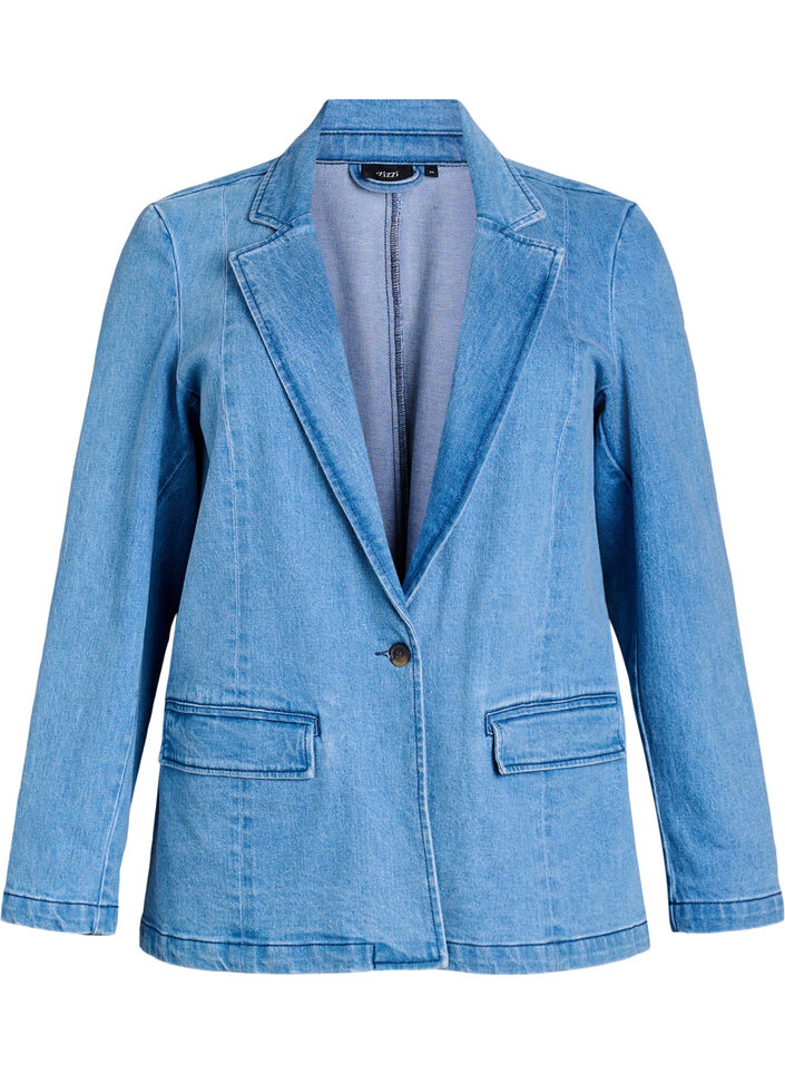 Denim blazer med lommer, Bl&aring;, Packshot image number 0
