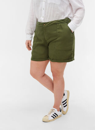 Løse shorts med lommer, Kaki Green, Model image number 2
