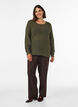 Strikbluse med struktureret hulm&oslash;nster, Gr&oslash;n, Model image number 1