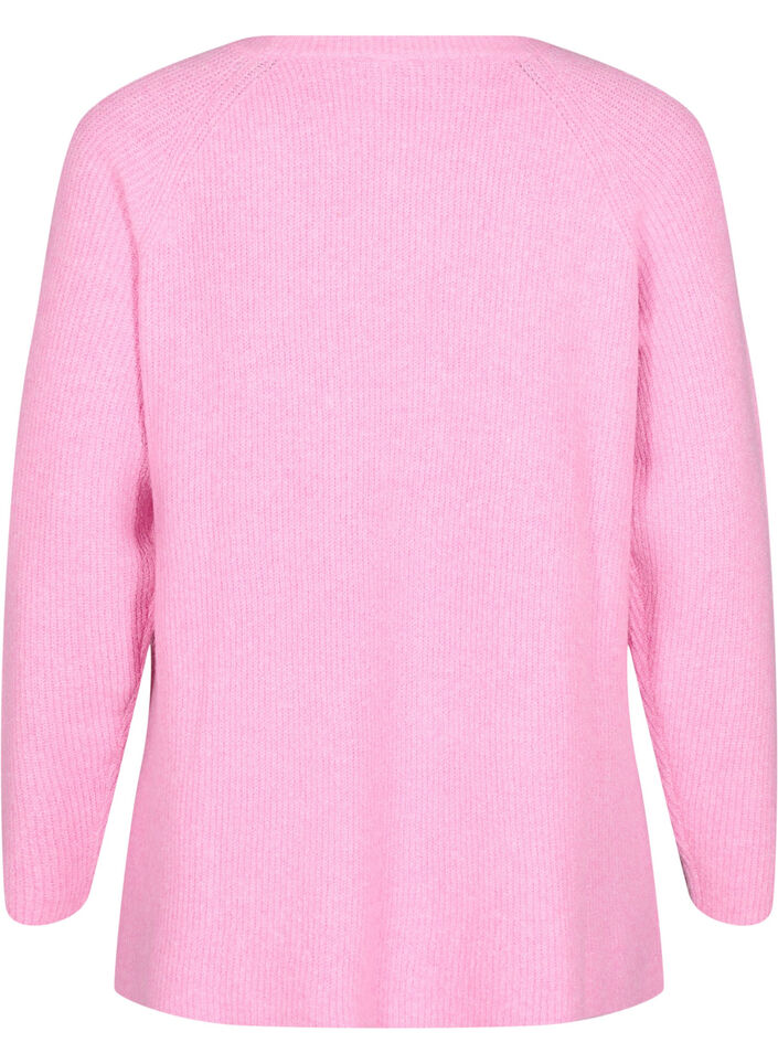 Strikbluse med rund hals, Begonia Pink Mel., Packshot image number 1