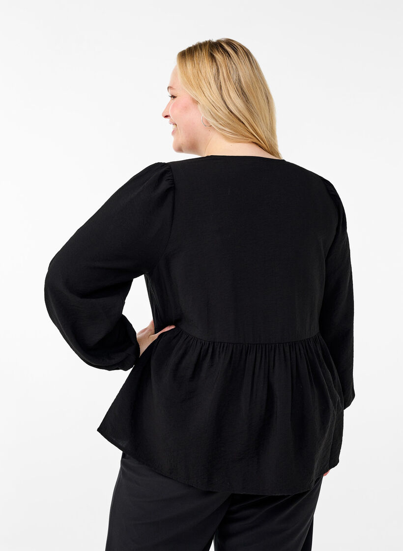 Viskosebluse med sløjfer og lange ærmer, Black White Bow, Model image number 1