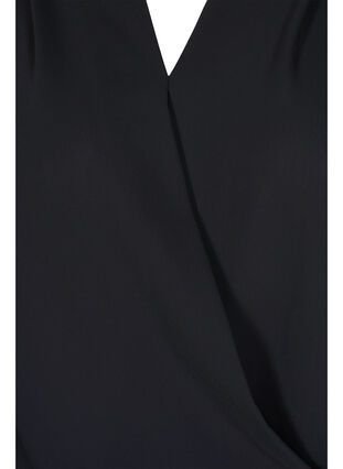 Wrap-look bluse med v-hals og 3/4 ærmer, Black, Packshot image number 2