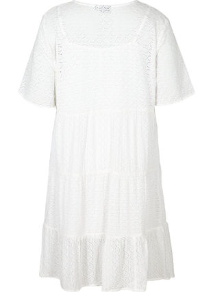 Kortærmet kjole med broderi anglaise, Bright White, Packshot image number 1