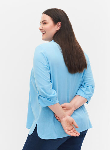 Skjortebluse med knaplukning, Alaskan Blue, Model image number 1