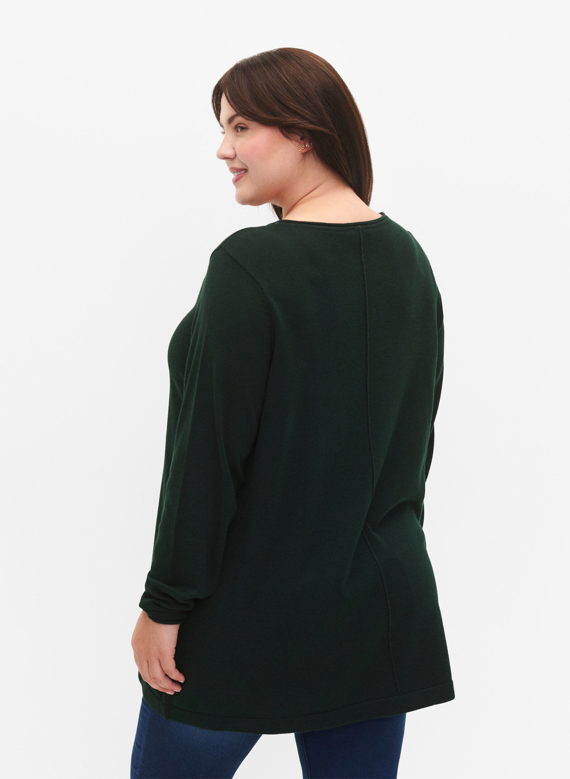 ZizziStrikbluse i bomulds-viskosemix, Gr&oslash;n, Model image number 2