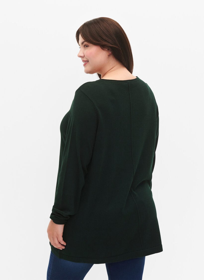 Strikbluse i bomulds-viskosemix, Gr&oslash;n, Model image number 2