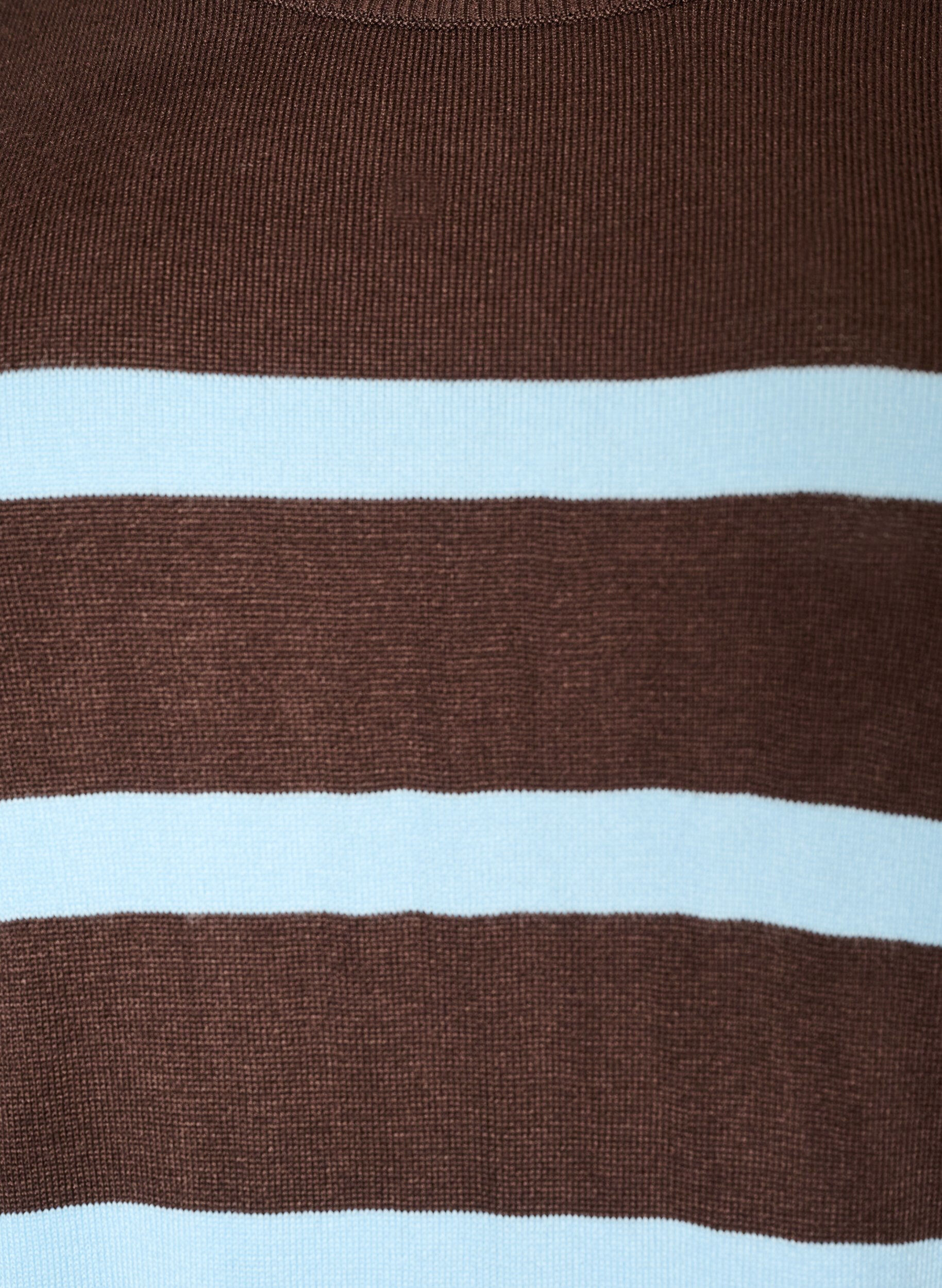 ZizziStribet strikbluse med korte &aelig;rmer, Brun, Packshot image number 2