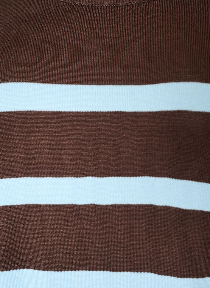 Stribet strikbluse med korte &aelig;rmer, Brun, Packshot image number 2