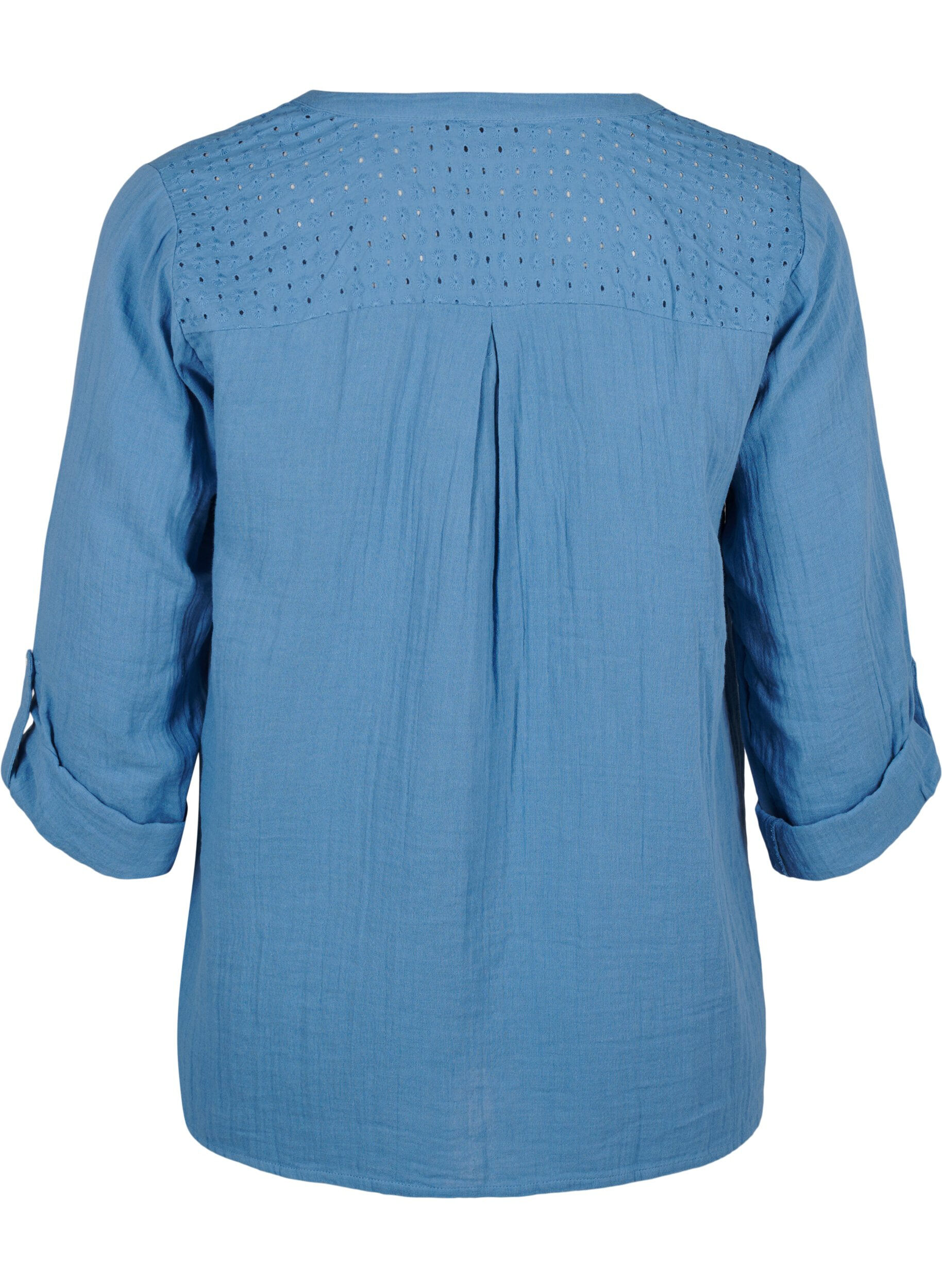 Zizzi Bluse i bomuld med broderi anglaise og 3/4 &aelig;rmer, Riverside, Packshot image number 1