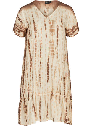 Kortærmet kjole med print, Off white comb, Packshot image number 0