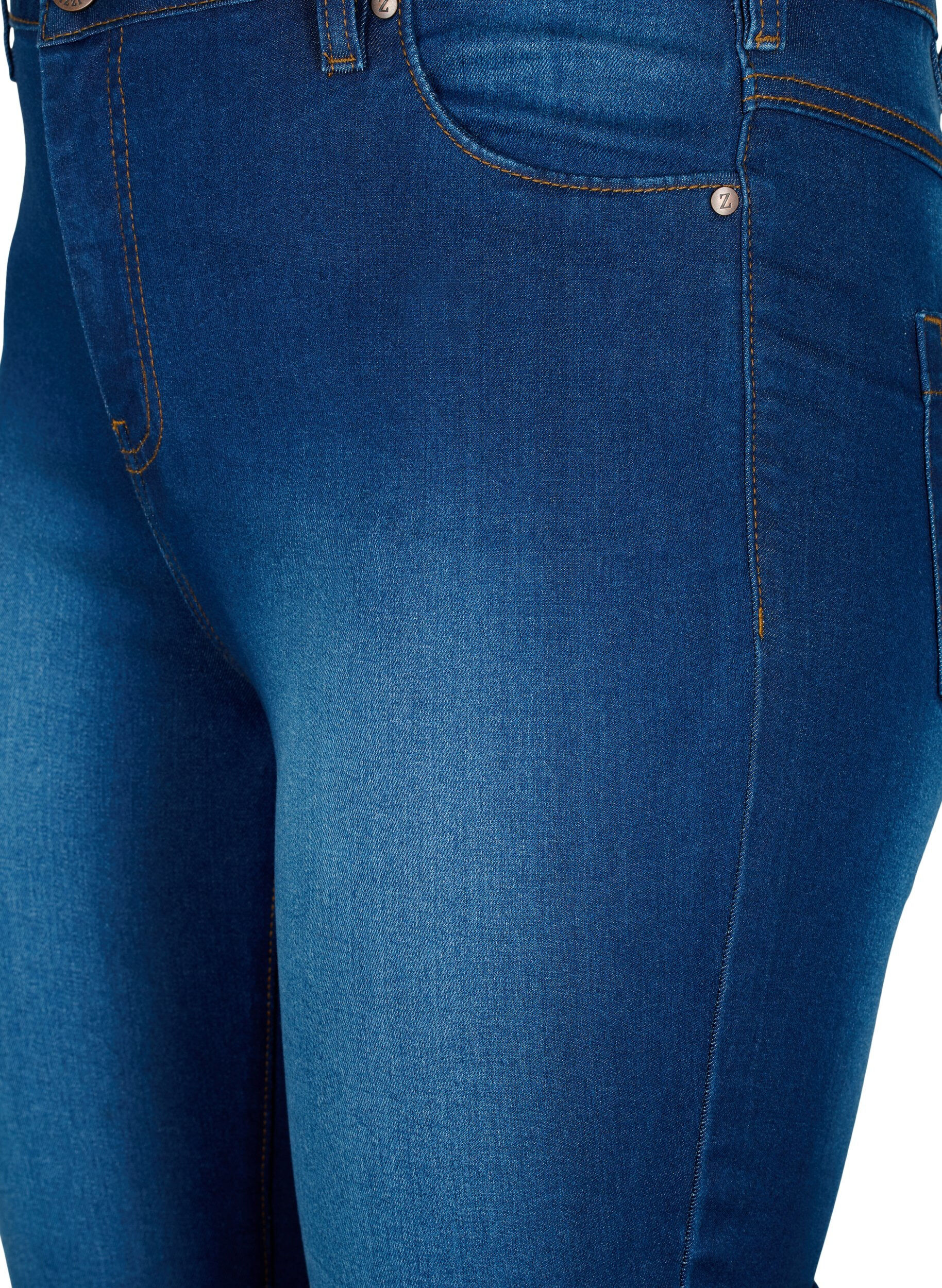 Zizzi H&oslash;jtaljede Amy capri jeans med super slim fit, Bl&aring;, Packshot image number 2