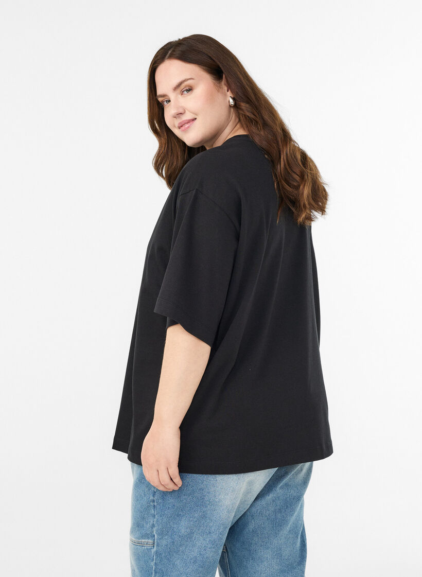 Oversize t-shirt med 1/2 ærmer, Sort, Model image number 2
