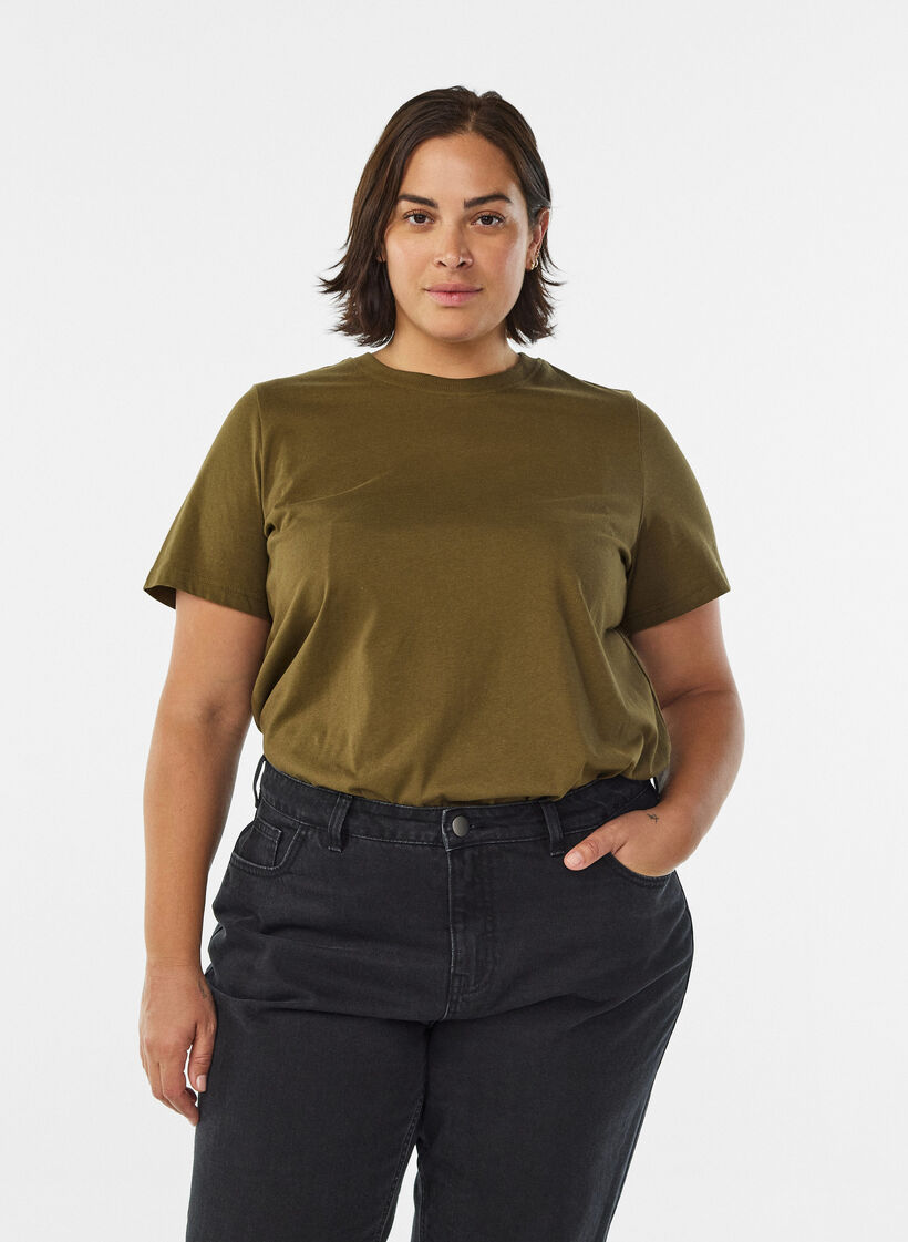 Basis t-shirt i bomuld med rund hals , Gr&oslash;n, Model image number 0