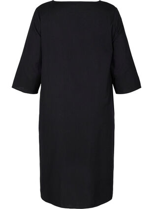Bomulds kjole med 3/4 ærmer og knapper, Black, Packshot image number 1