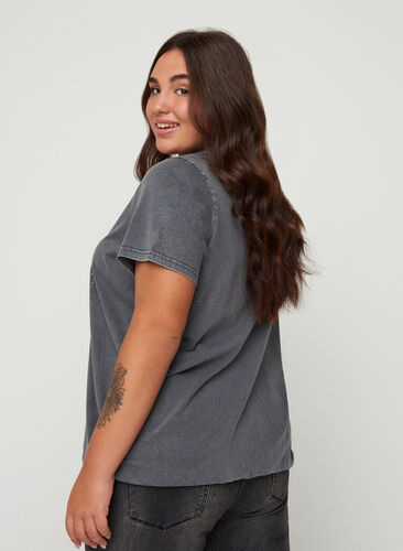Bomulds t-shirt med nitter og smock, Grey Wash, Model image number 1