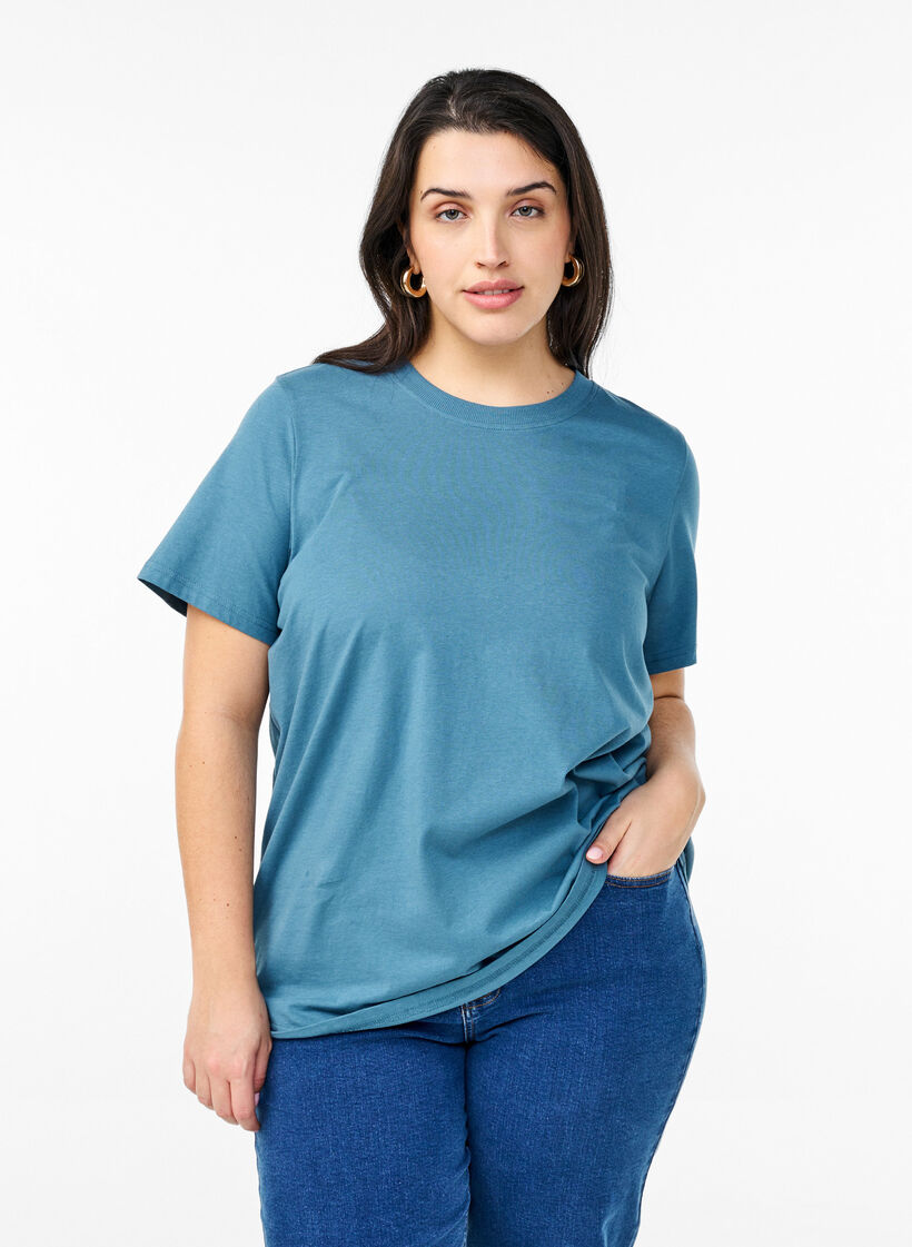 Basis t-shirt i bomuld med rund hals , Gr&aring;, Model image number 0