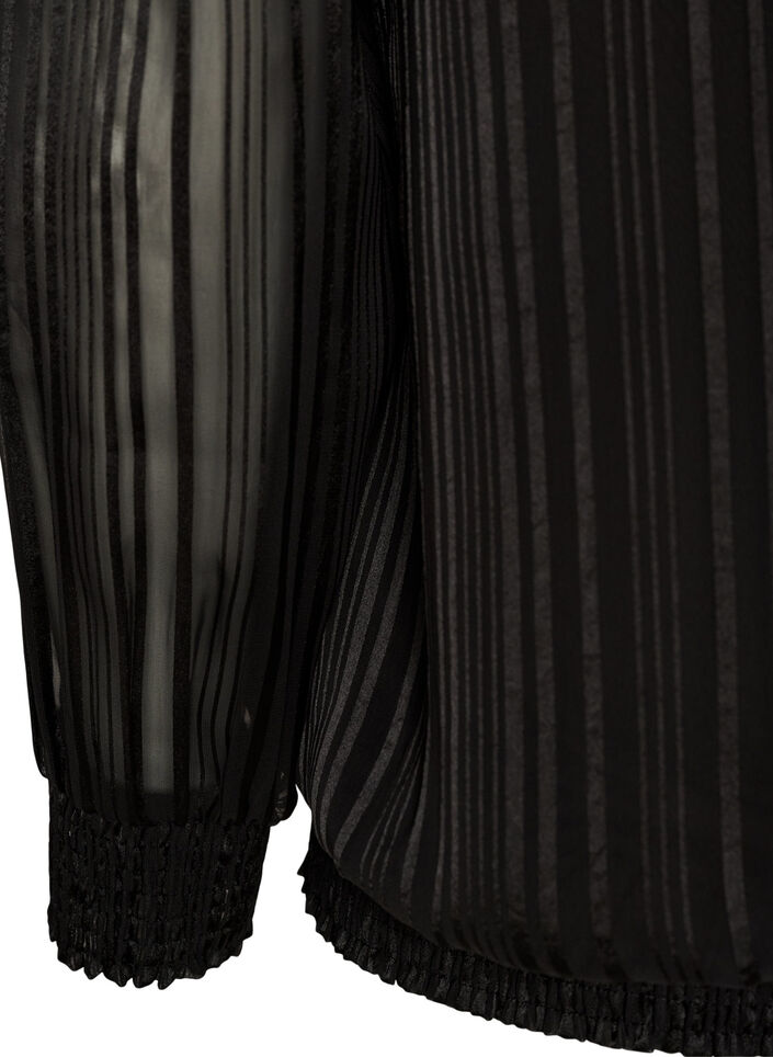 Bluse med stribem&oslash;nster og ballonform, Sort, Packshot image number 3