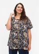 FLASH - Bluse med korte ærmer og print, Brown Blue Flower, Model image number 0