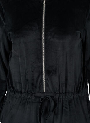 Velour jumpsuit med hætte og bindesnøre, Black, Packshot image number 2