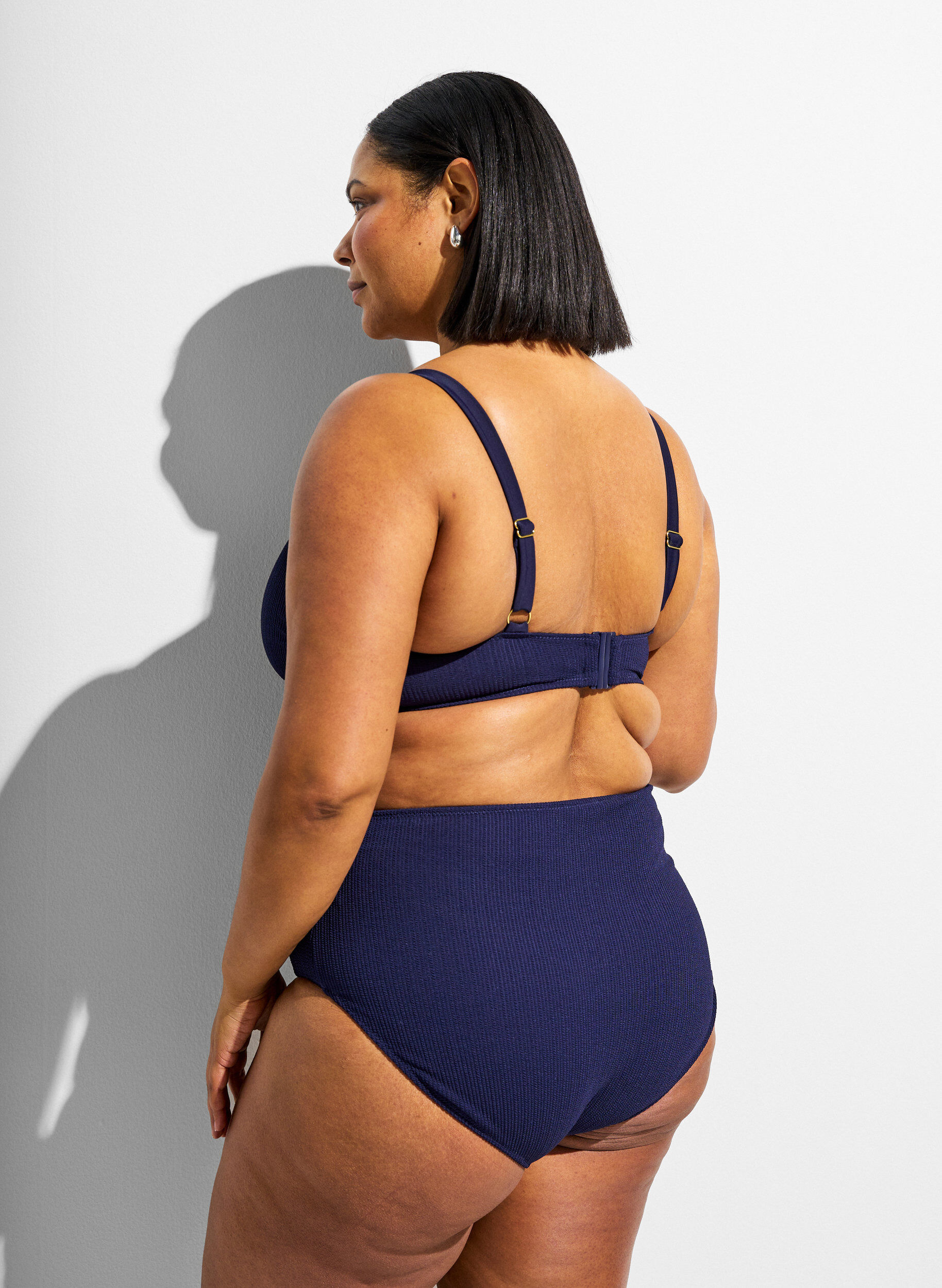 Zizzi Bikinitrusse med h&oslash;j talje og struktur, Bl&aring;, Model image number 1