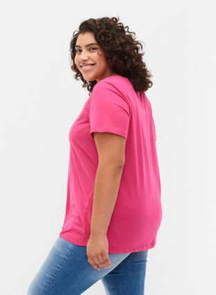 Ensfarvet basis t-shirt i bomuld, Beetroot Purple, Model image number 1